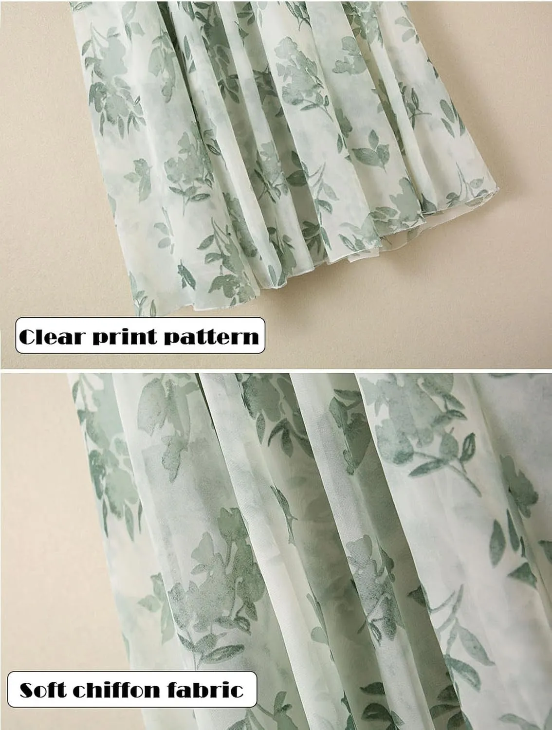 Women's Summer Chiffon Floral Long Skirt,Soft Ladies Bohemian Style Midi Flowy Skirt Elastic Print Maxi Casual Skirt