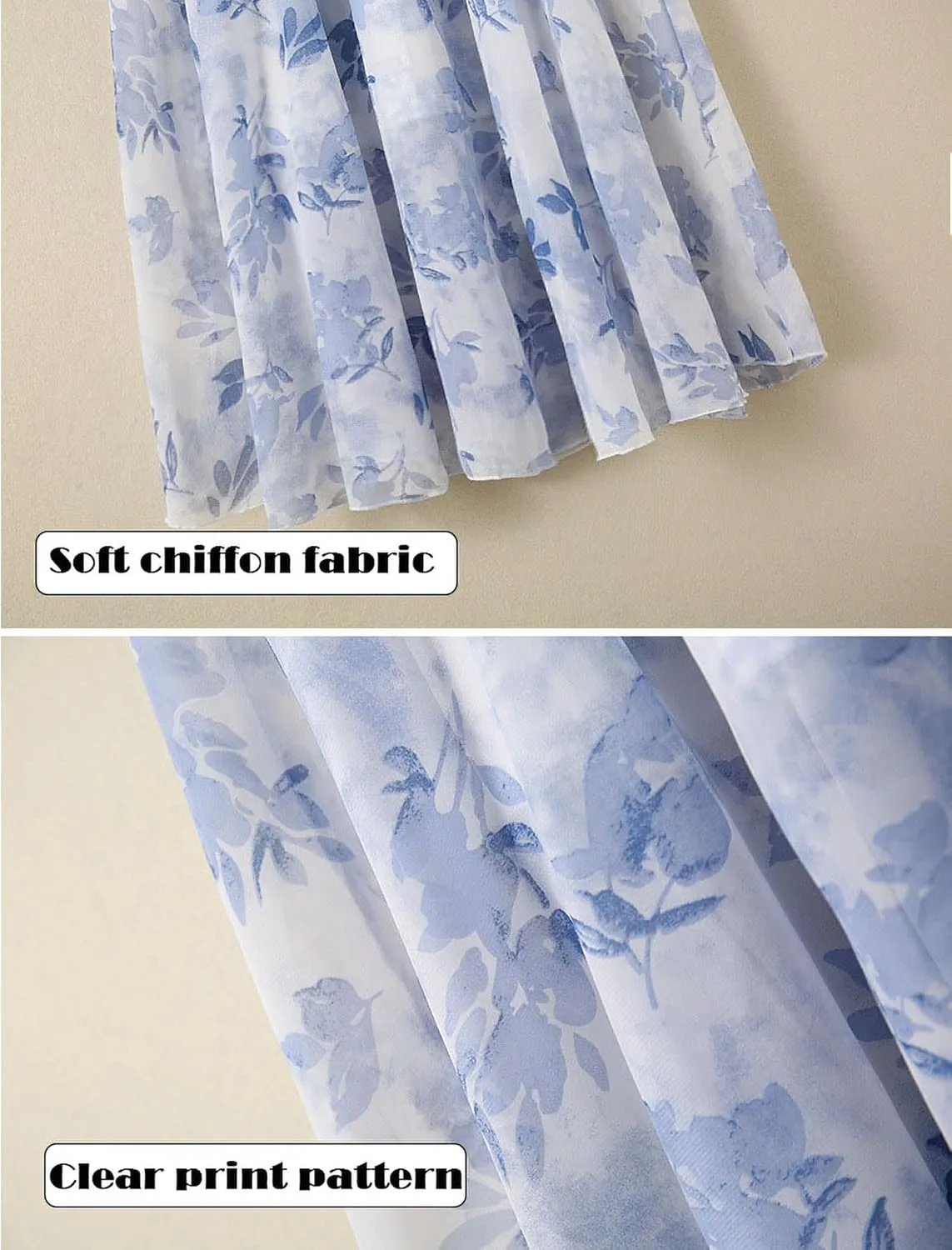 Women's Summer Chiffon Floral Long Skirt,Soft Ladies Bohemian Style Midi Flowy Skirt Elastic Print Maxi Casual Skirt