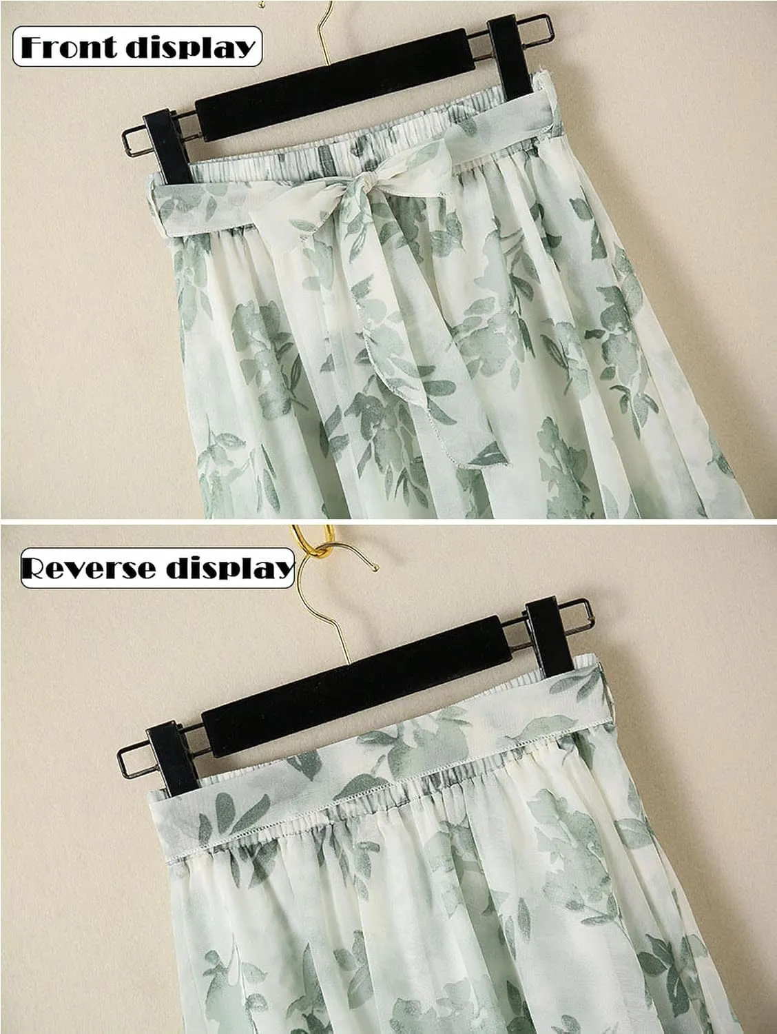 Women's Summer Chiffon Floral Long Skirt,Soft Ladies Bohemian Style Midi Flowy Skirt Elastic Print Maxi Casual Skirt