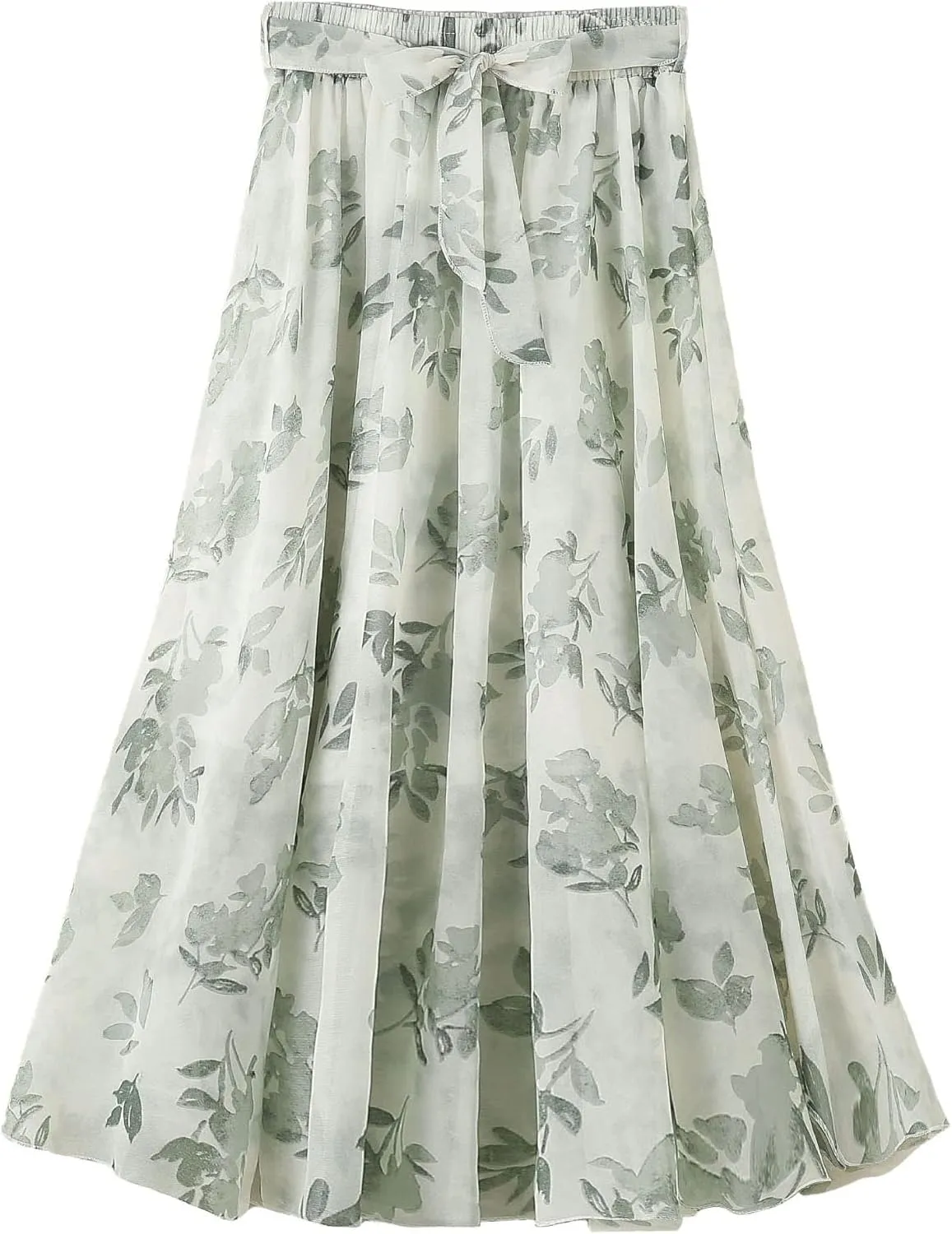 Women's Summer Chiffon Floral Long Skirt,Soft Ladies Bohemian Style Midi Flowy Skirt Elastic Print Maxi Casual Skirt