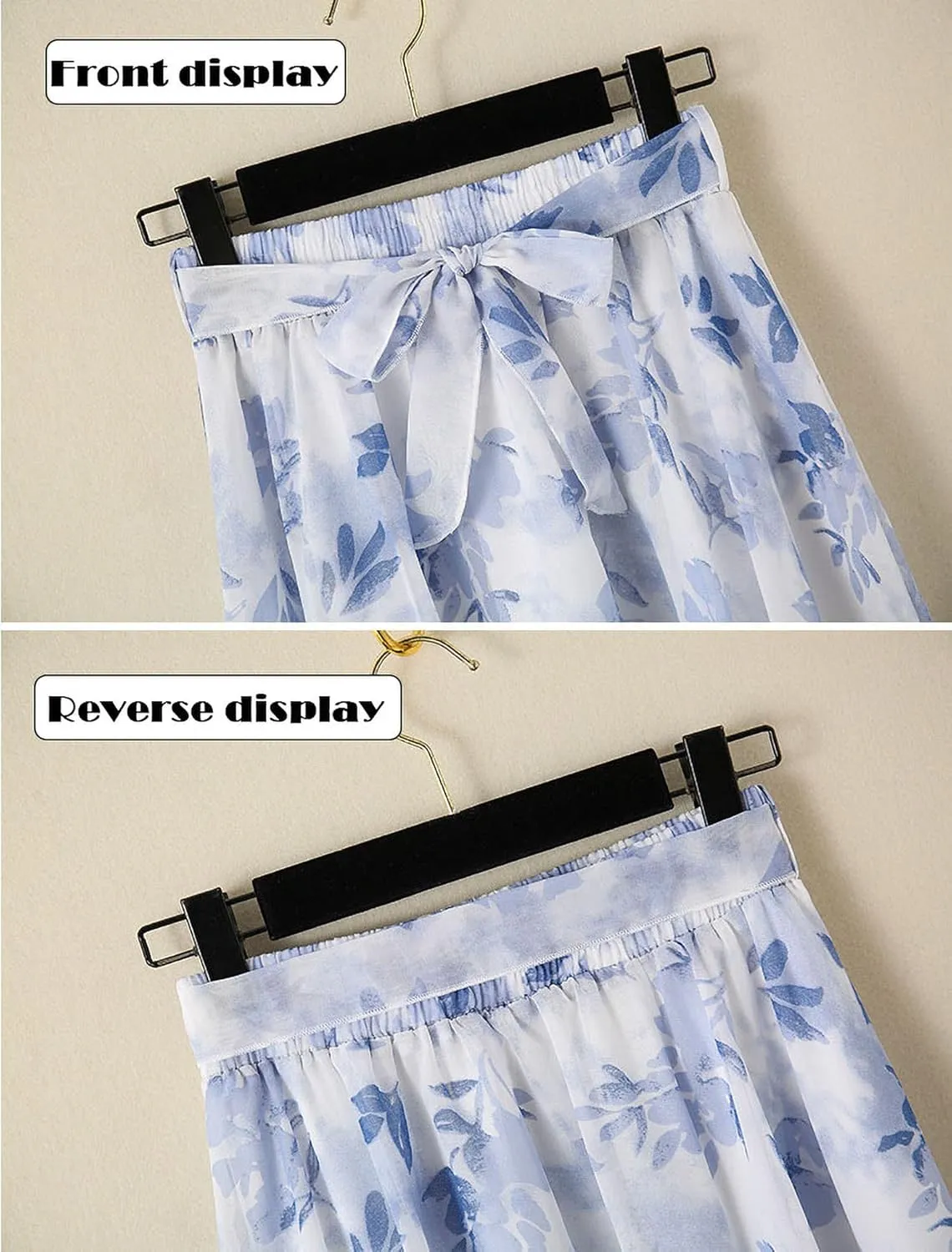 Women's Summer Chiffon Floral Long Skirt,Soft Ladies Bohemian Style Midi Flowy Skirt Elastic Print Maxi Casual Skirt