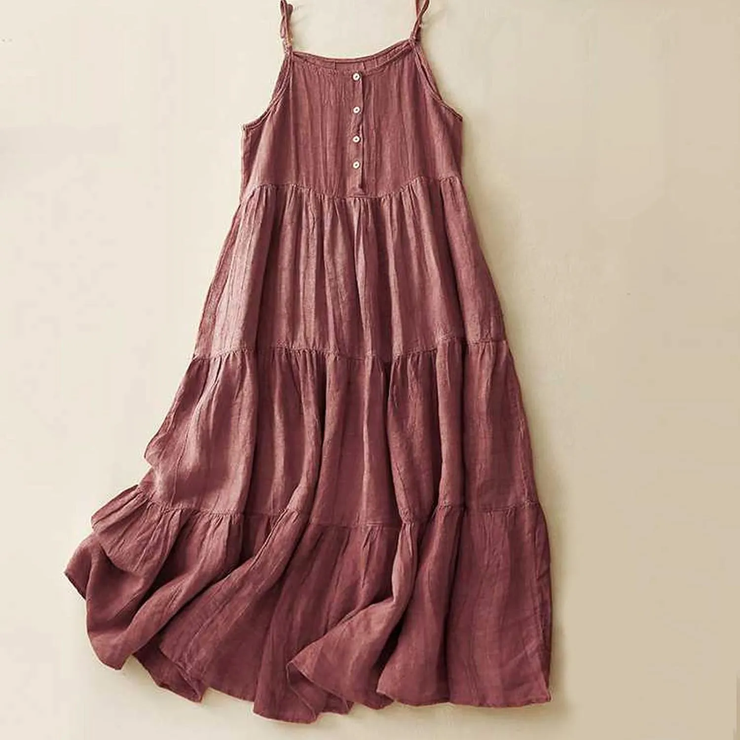 Women's Summer Cotton Linen Cami Dress Dressy Casual Plus Size Button Down Sun Dress Trendy Comfy Summer Lounge Outfits