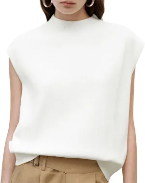 Women's Summer Tank Tops Mock Neck Sleeveless Loose Casual Pullover Knit Sweater Vest