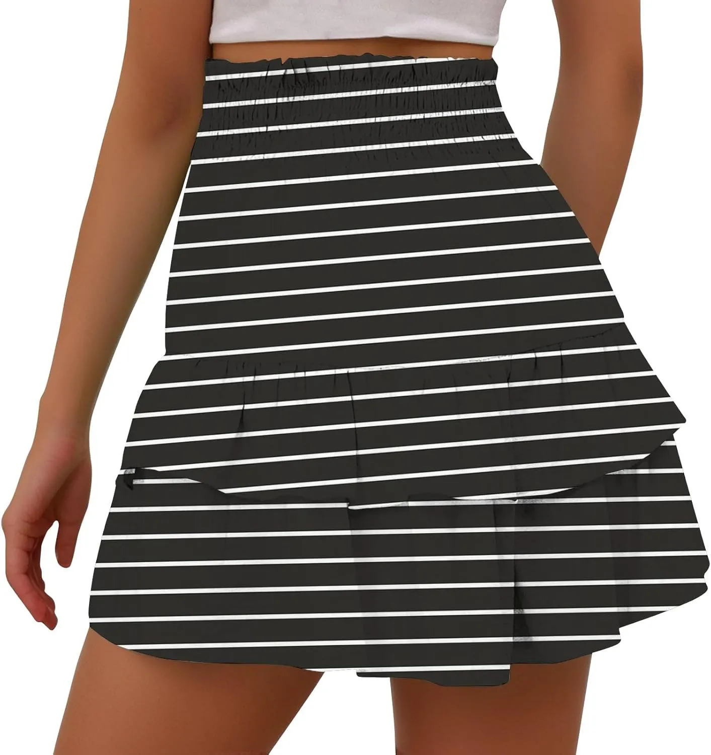 Women's Summer Wide Leg Printed High Waisted Lightweight Shorts with Floral Pleated Hem Casual Vacation Pants