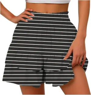 Women's Summer Wide Leg Printed High Waisted Lightweight Shorts with Floral Pleated Hem Casual Vacation Pants