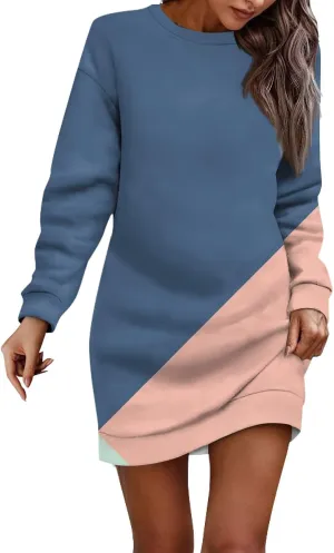 Womens Sweater Dresses 2024 Round Neck Geometric Long Sleeve Hip Wrapped Dress Sweater Dress