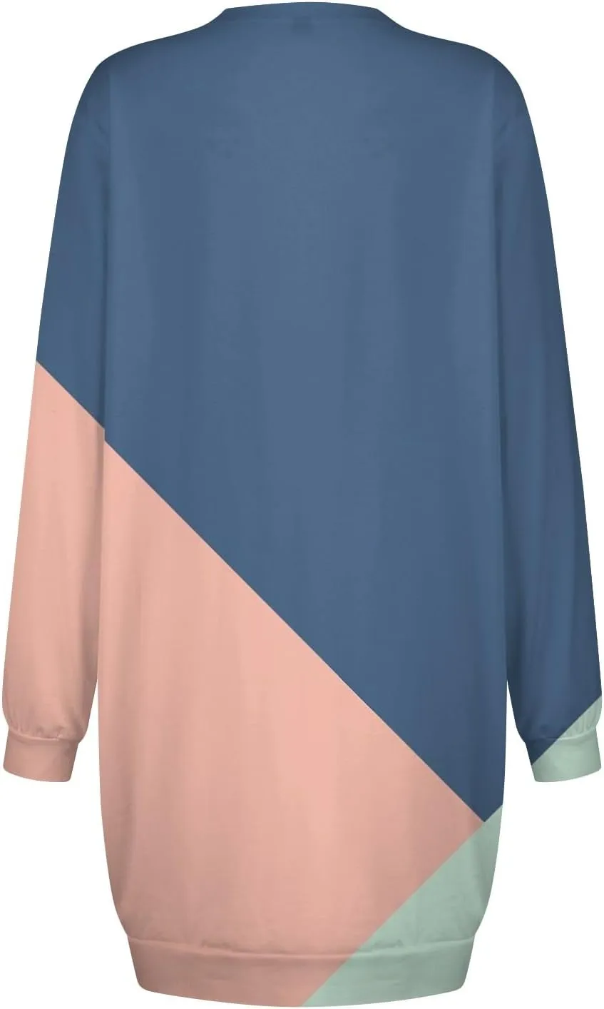 Womens Sweater Dresses 2024 Round Neck Geometric Long Sleeve Hip Wrapped Dress Sweater Dress