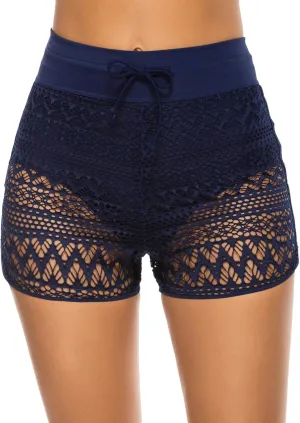 Women's Swim Shorts High Waisted Bathing Suit Lace Bottoms Swimsuit Bottoms Swimwear Bikini Board Shorts
