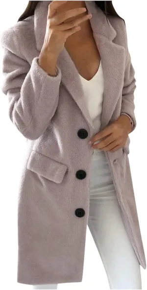 Womens Trench Coat Elegant Notched Collar Single Breasted Peacoat Trendy Casual Long Sleeve Woolen Blend Overcoats