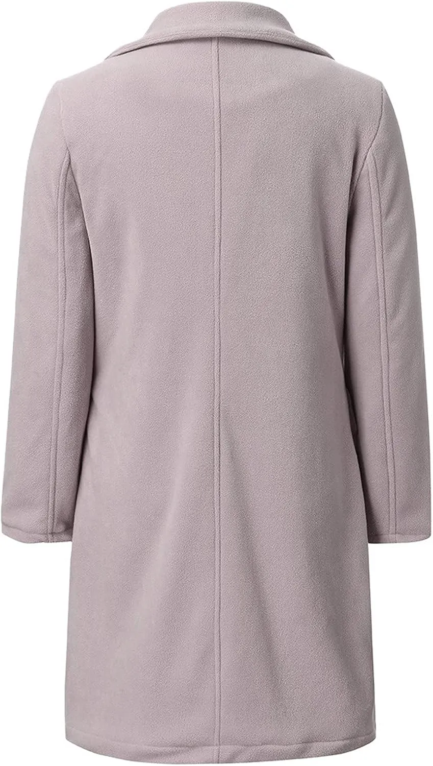 Womens Trench Coat Elegant Notched Collar Single Breasted Peacoat Trendy Casual Long Sleeve Woolen Blend Overcoats