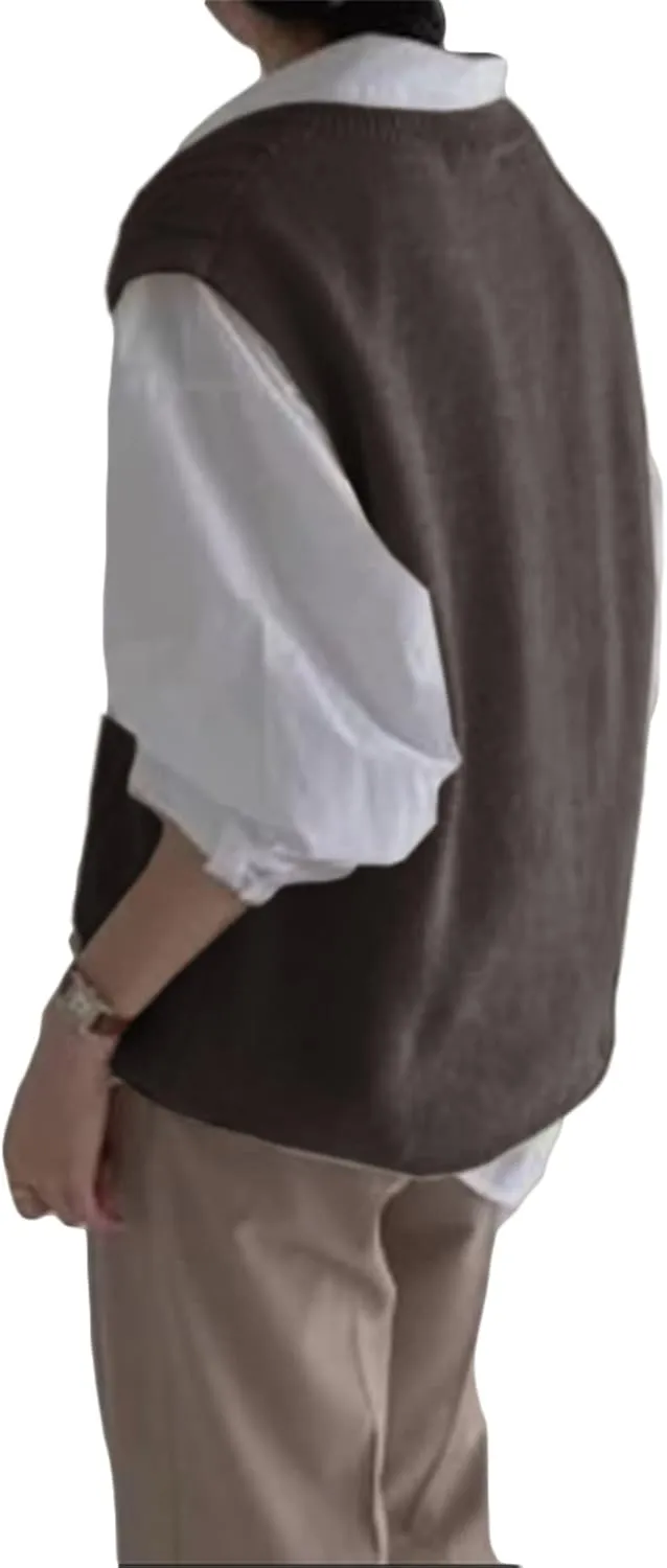 Women's V Neck Sweater Vest Oversized Sleeveless Loose Knit Tops Cable Sleeveless Sweater