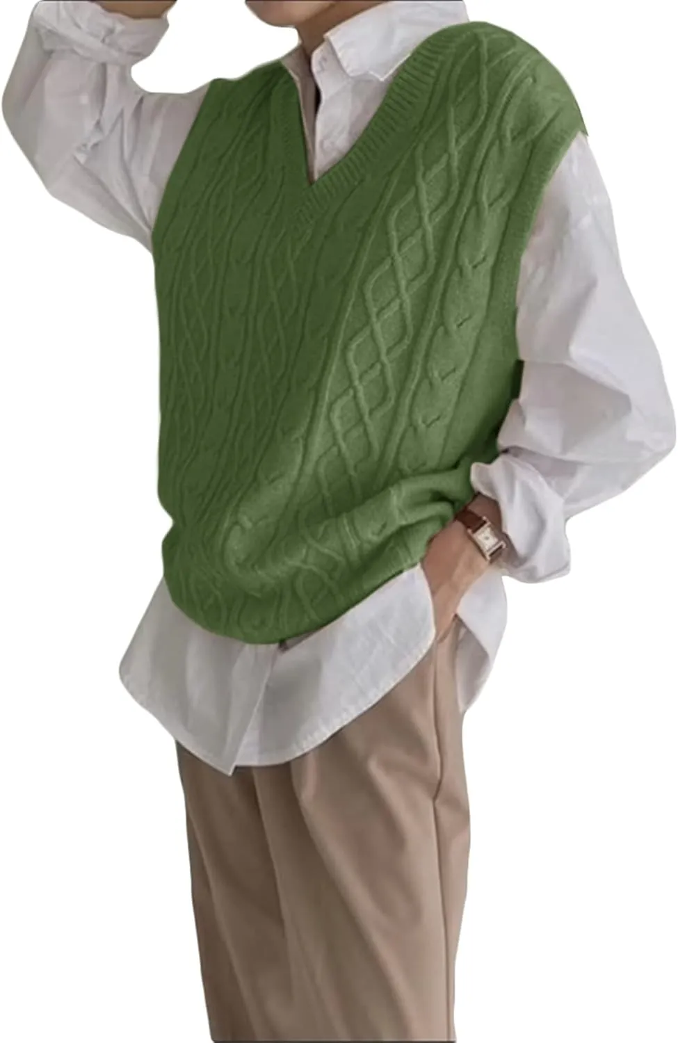 Women's V Neck Sweater Vest Oversized Sleeveless Loose Knit Tops Cable Sleeveless Sweater