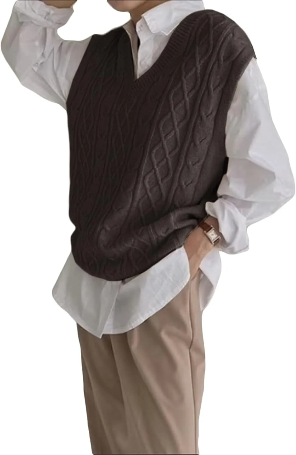 Women's V Neck Sweater Vest Oversized Sleeveless Loose Knit Tops Cable Sleeveless Sweater