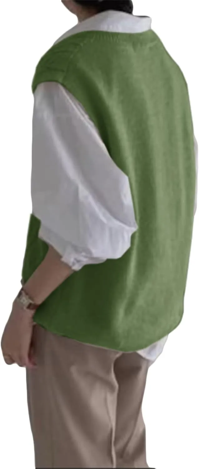 Women's V Neck Sweater Vest Oversized Sleeveless Loose Knit Tops Cable Sleeveless Sweater