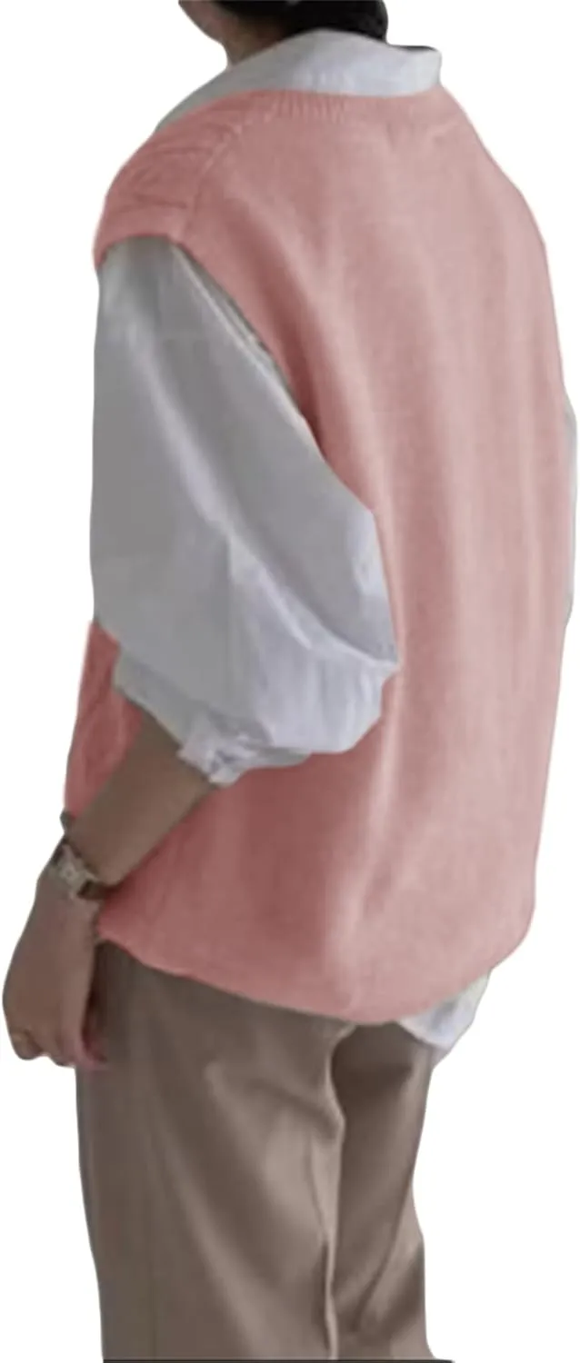 Women's V Neck Sweater Vest Oversized Sleeveless Loose Knit Tops Cable Sleeveless Sweater