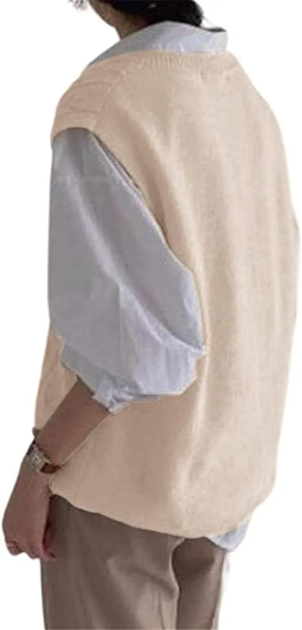 Women's V Neck Sweater Vest Oversized Sleeveless Loose Knit Tops Cable Sleeveless Sweater