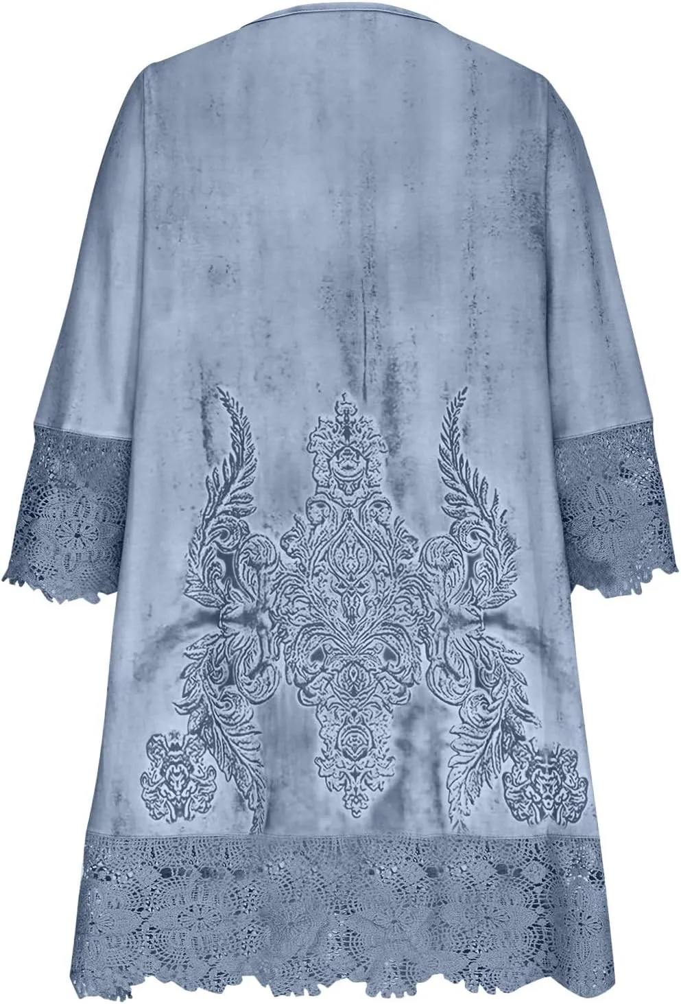 Women's Vintage Floral Crochet T-Shirt Dress Lace Embroidered Short Dresses 3/4 Sleeve V-Neck Loose Mini Sundress