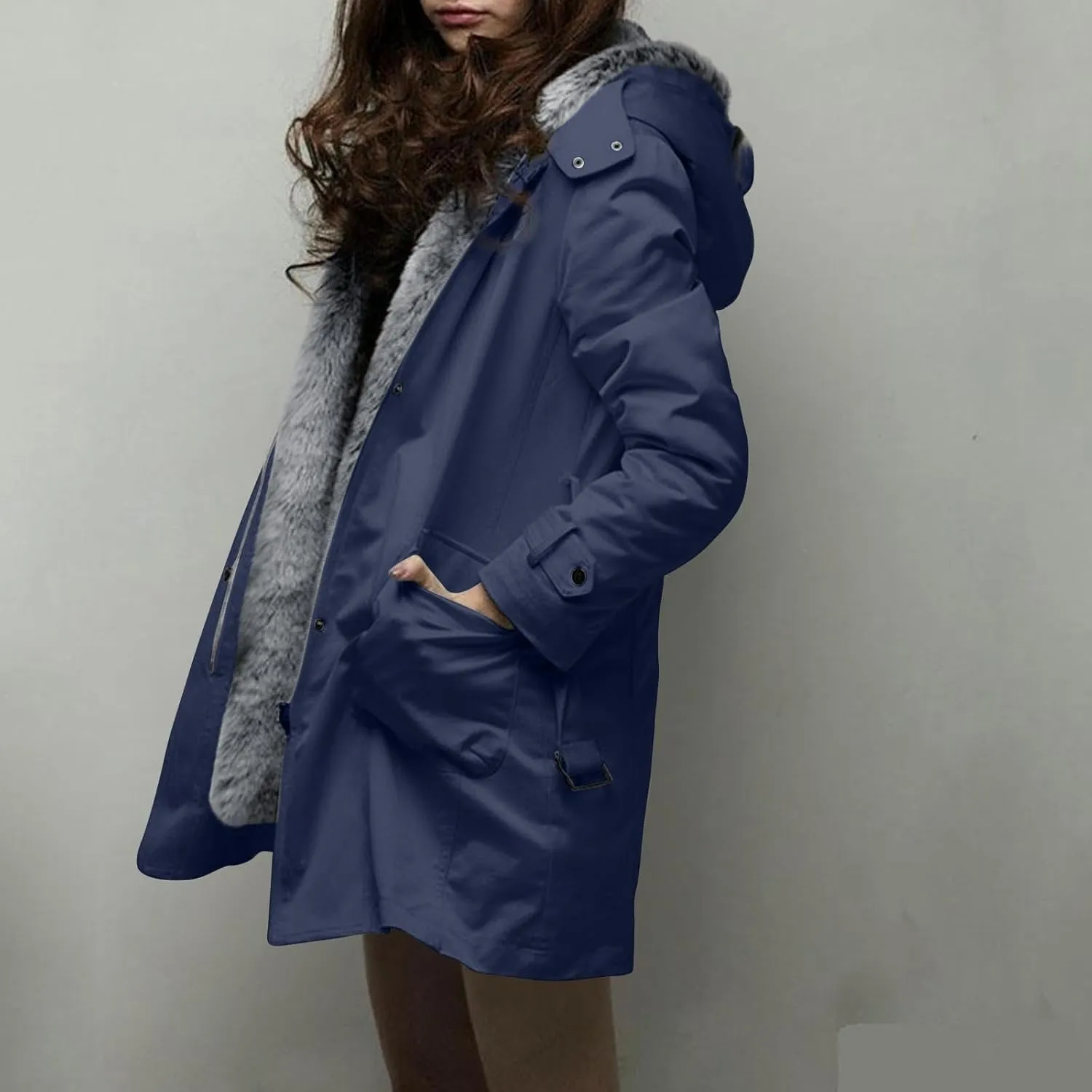 Womens Warm Winter Coats Fuzzy Fleece Lined Parka Slim Fit Thicken Sherpa Hooded Long Jackets Outerwear