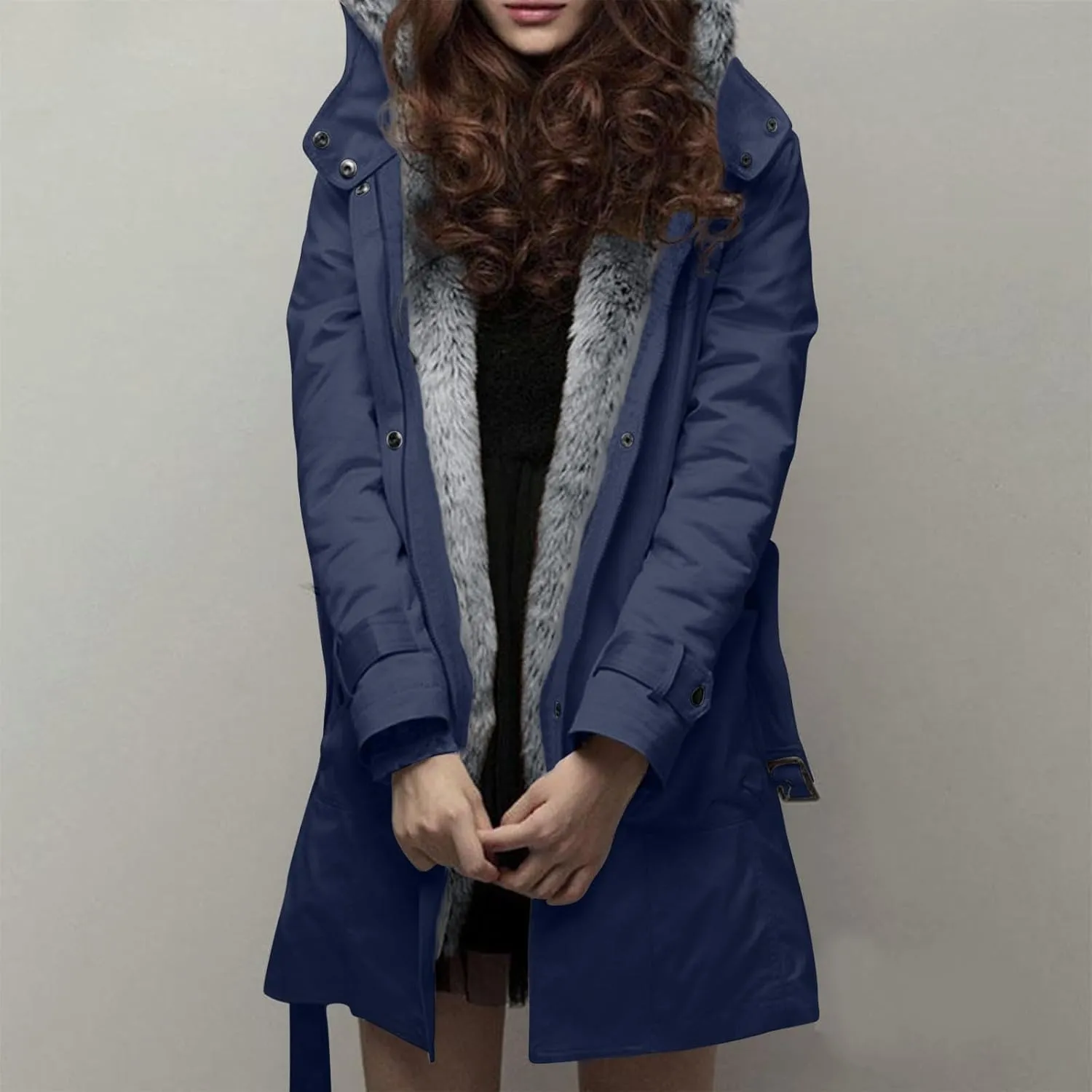 Womens Warm Winter Coats Fuzzy Fleece Lined Parka Slim Fit Thicken Sherpa Hooded Long Jackets Outerwear