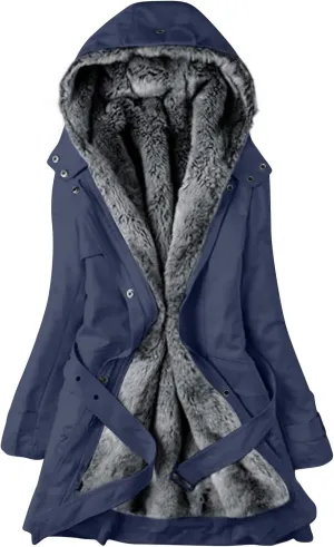 Womens Warm Winter Coats Fuzzy Fleece Lined Parka Slim Fit Thicken Sherpa Hooded Long Jackets Outerwear