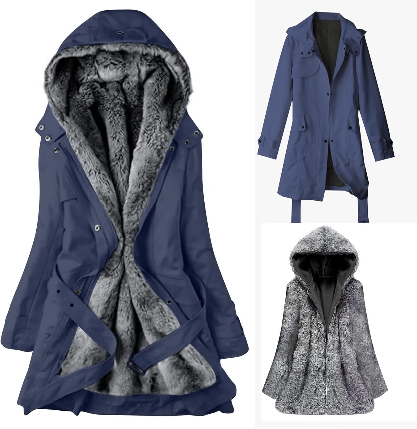 Womens Warm Winter Coats Fuzzy Fleece Lined Parka Slim Fit Thicken Sherpa Hooded Long Jackets Outerwear