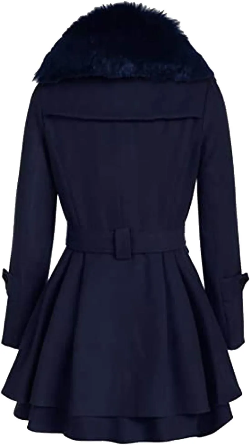 Womens Winter Coats Basic Collar Open Front Belted Wool Coat Casual Fashion Trench Coat Elegant Peacoat with Hood
