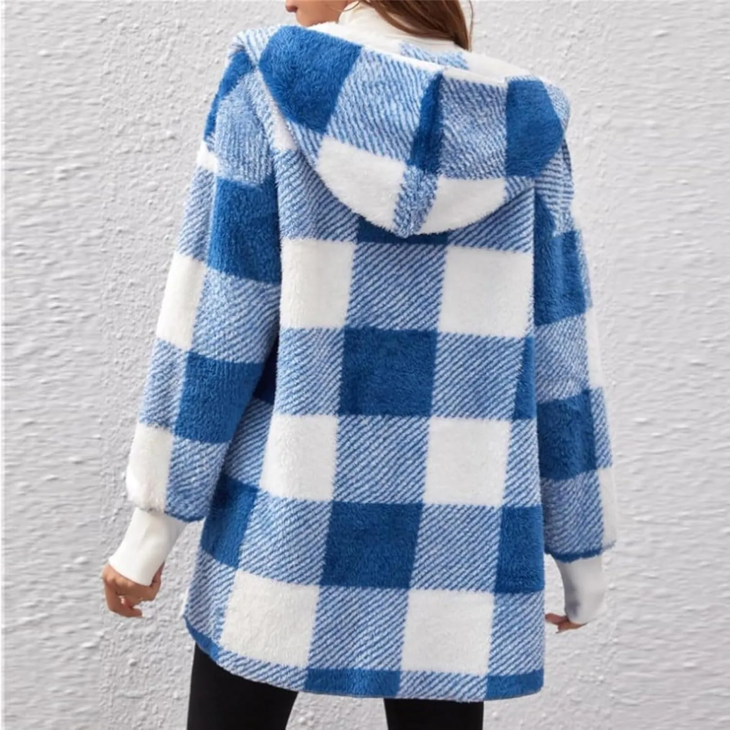 Womens Winter Coats Warm Plush Jackets Open Front Long Sleeve Cardigan Trendy Plaid Fuzzy Outerwear