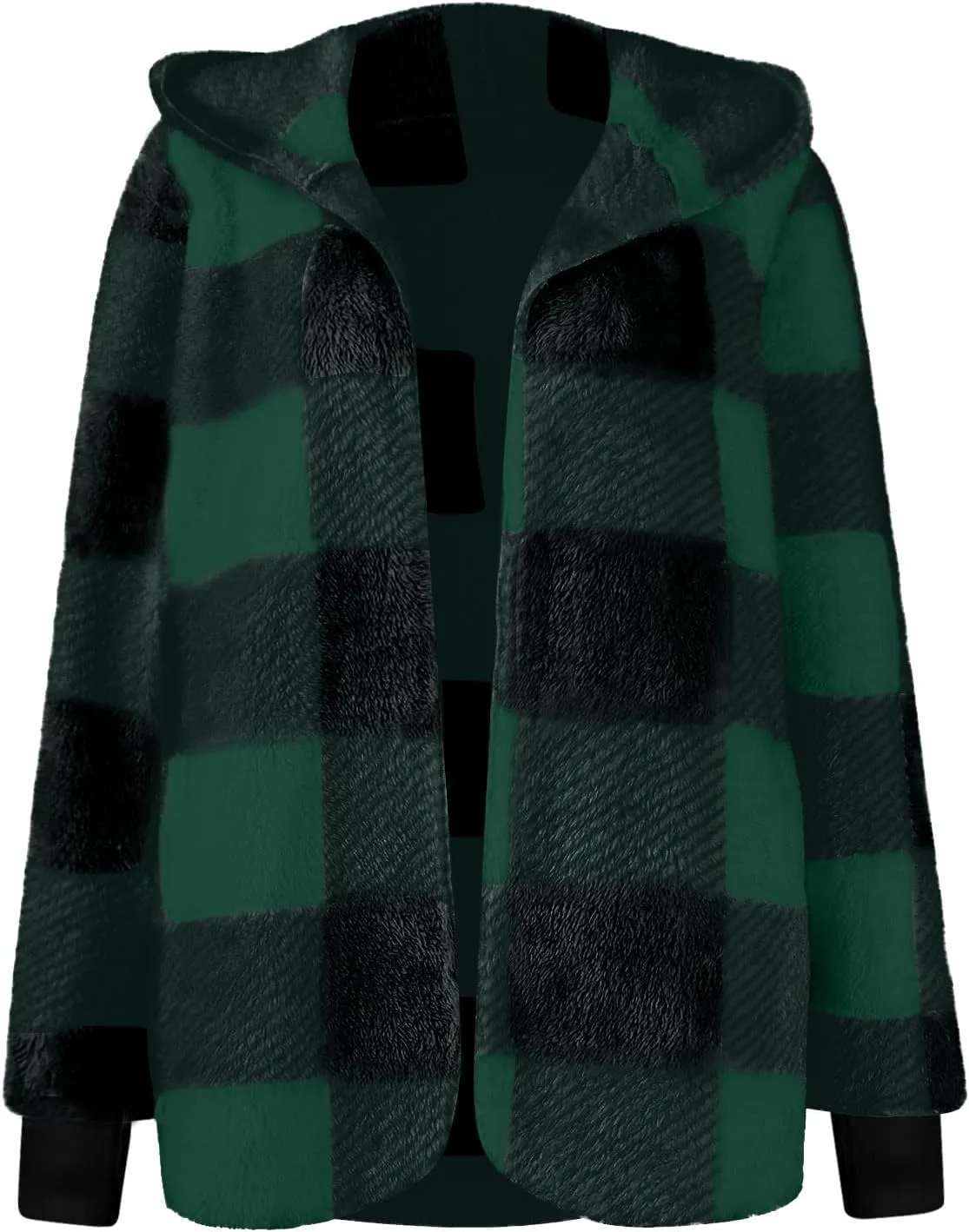 Womens Winter Coats Warm Plush Jackets Open Front Long Sleeve Cardigan Trendy Plaid Fuzzy Outerwear