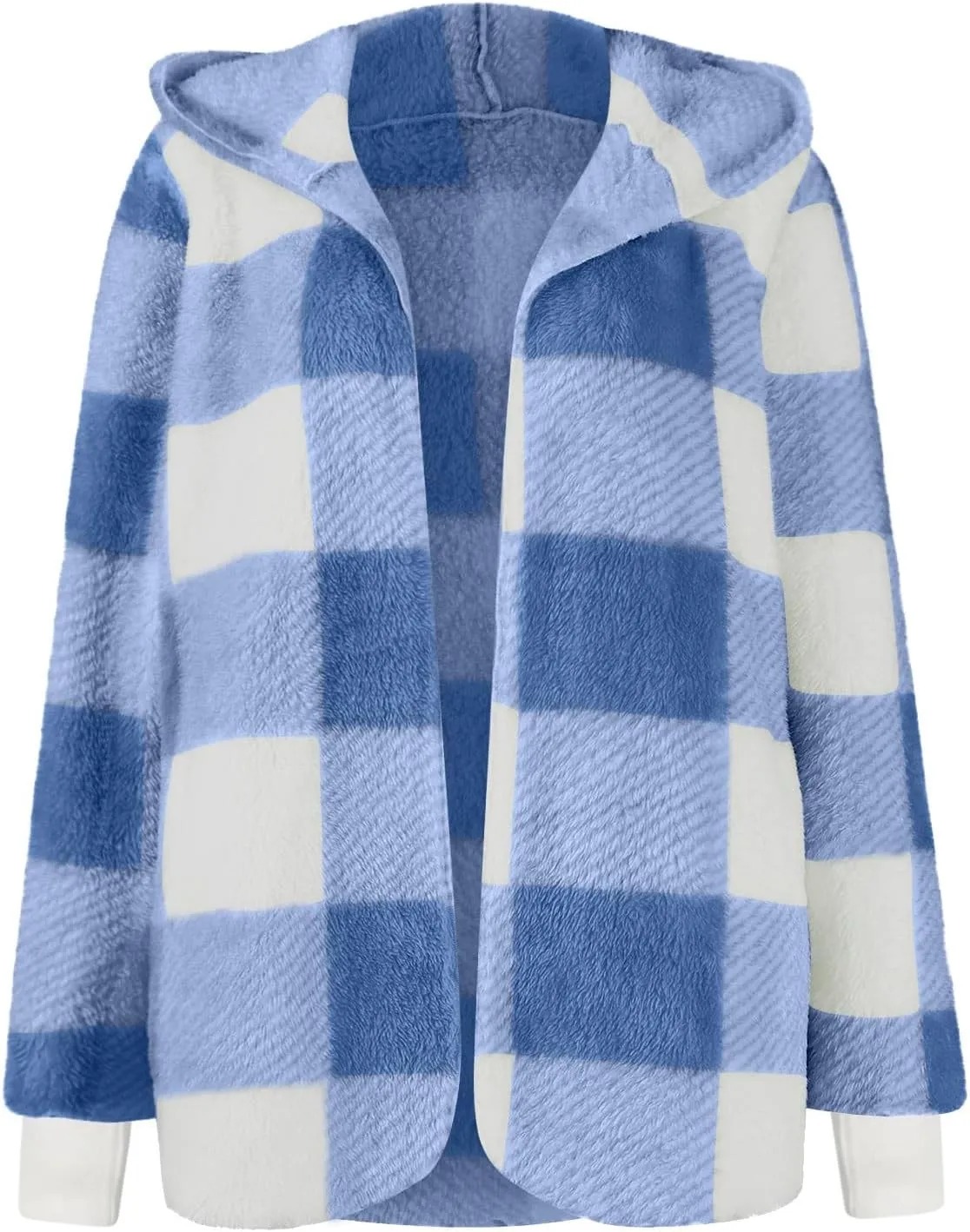 Womens Winter Coats Warm Plush Jackets Open Front Long Sleeve Cardigan Trendy Plaid Fuzzy Outerwear