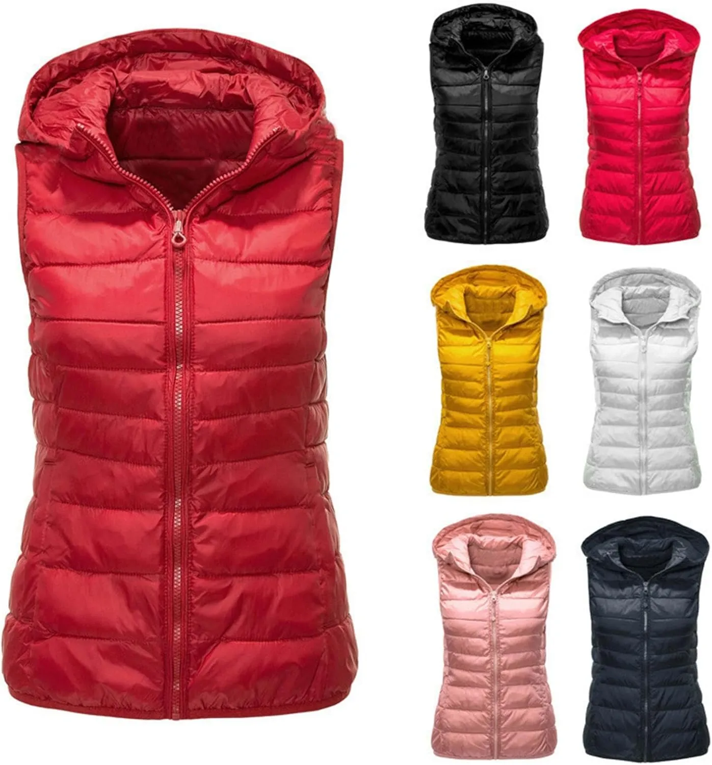 Women's Winter Down Vest Lightweight Packable Puffer Vest Warm Down Jackets Plus Size Fashion Waistcoat with Hood