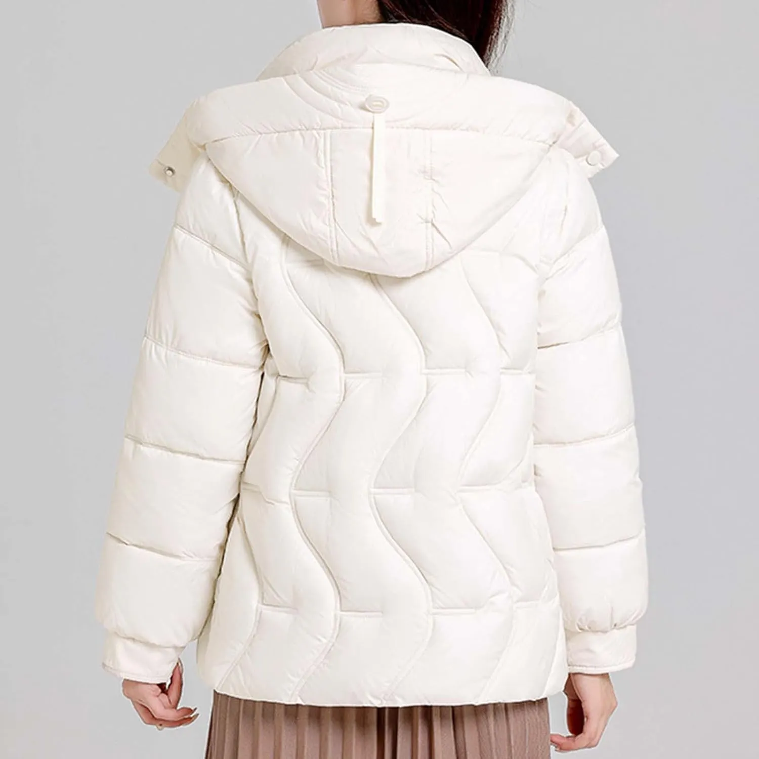 Women's Winter Thickened Hooded Cotton Coat Windproof Warm Padded Puffer Jacket Casual Mock Neck Zipper Parka Coats