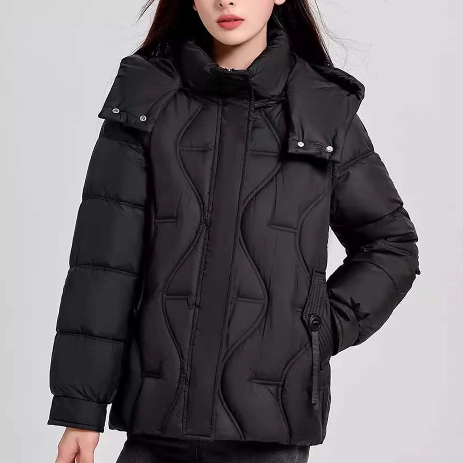 Women's Winter Thickened Hooded Cotton Coat Windproof Warm Padded Puffer Jacket Casual Mock Neck Zipper Parka Coats