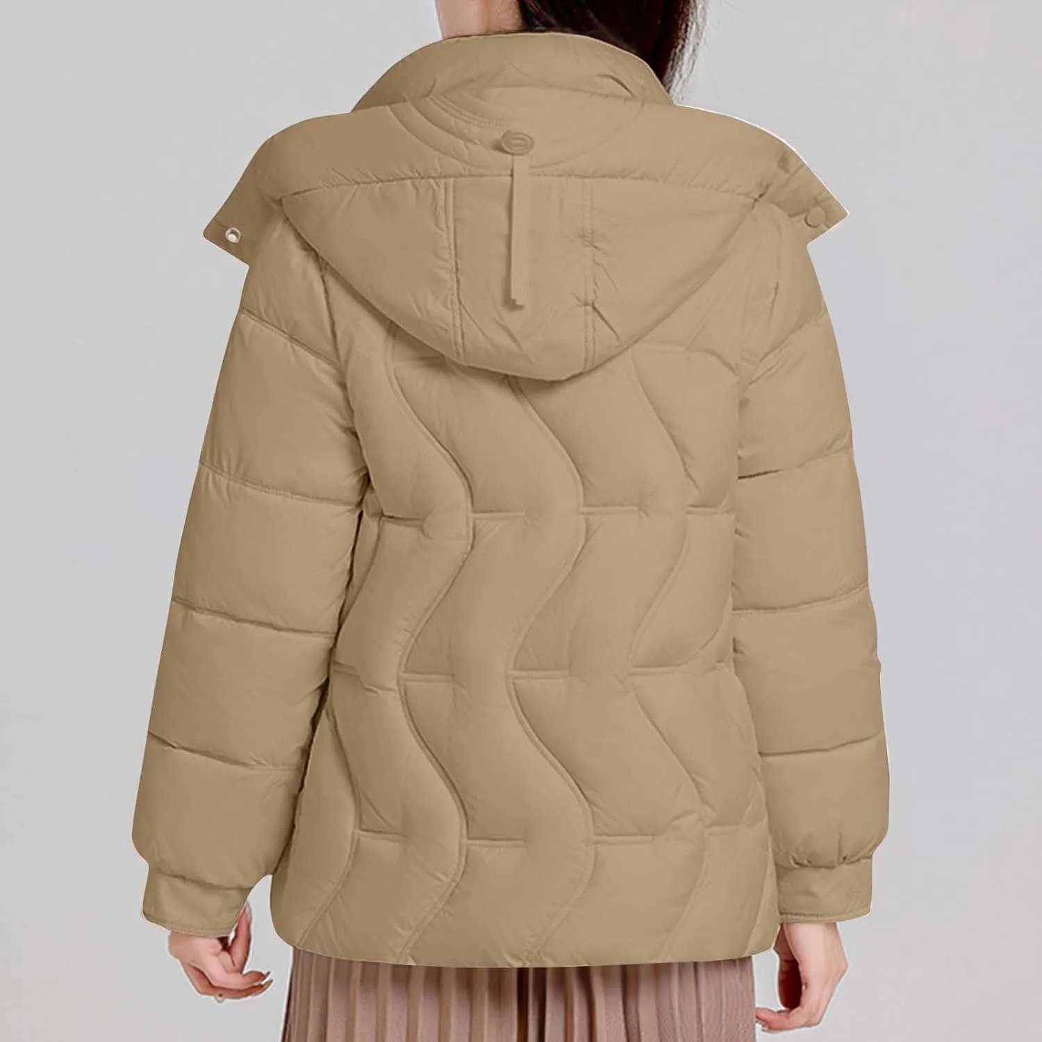 Women's Winter Thickened Hooded Cotton Coat Windproof Warm Padded Puffer Jacket Casual Mock Neck Zipper Parka Coats
