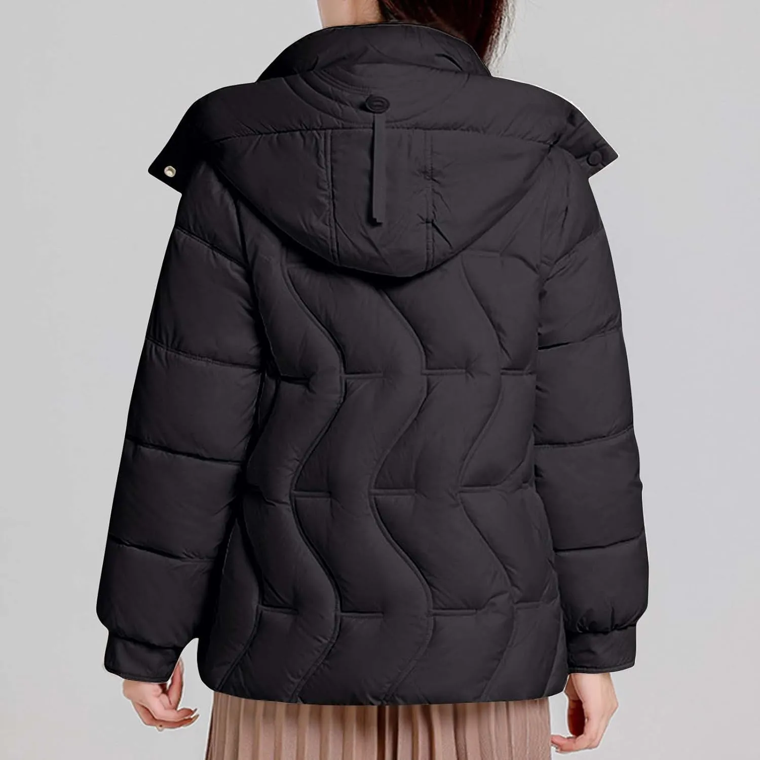Women's Winter Thickened Hooded Cotton Coat Windproof Warm Padded Puffer Jacket Casual Mock Neck Zipper Parka Coats