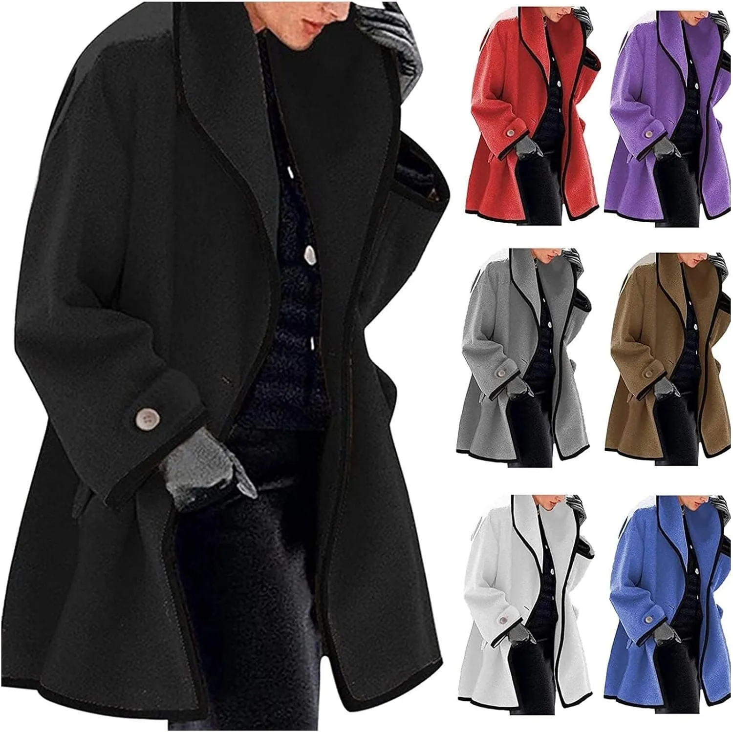 Womens Wool Blend Coat Single Breasted Trench Jackets with Hood Winter Casual Shawl Collar Overcoat Outerwear Short Clothes