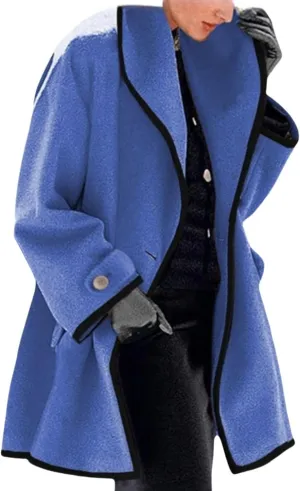 Womens Wool Blend Coat Single Breasted Trench Jackets with Hood Winter Casual Shawl Collar Overcoat Outerwear Short Clothes