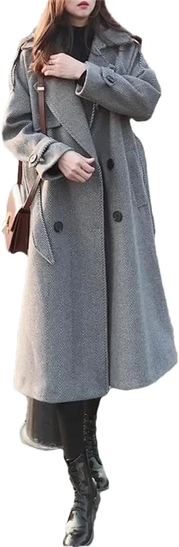 Women's Woolen Coat Long Coat Super Street Padded Coat Double-Breasted Coat