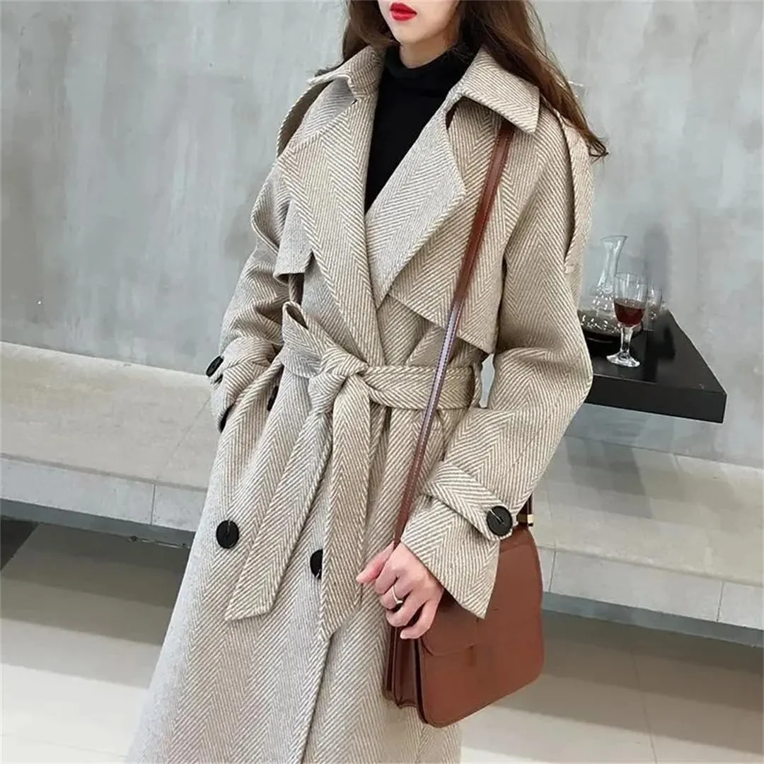 Women's Woolen Coat Long Coat Super Street Padded Coat Double-Breasted Coat