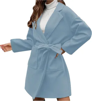 Wool Coats for Women Casual Open Front Winter Trench Coat Oversized Notch Lapel Thicken Bussiness Jacket With Belts