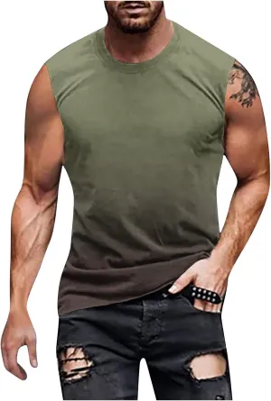 Xiaojmake Men's Workout Tank Top Quick Dry Athletic Running Muscle Tee Training Gym Shirt Ombre Sleeveless Cutoff Shirt