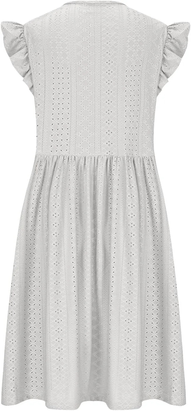 Xiaojmake Summer Casual Boho Dresses for Women 2025 A-Line Ruffle Sleeve Dress Keyhole Beach Vacation Flowy Mini Dresses