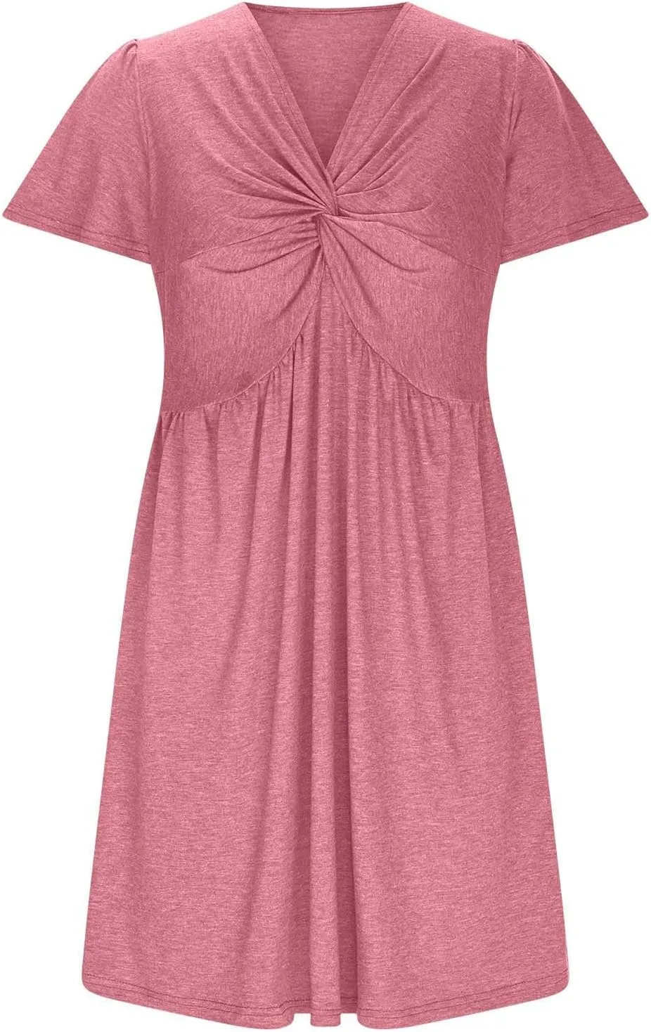 Xiaojmake Women's Casual Summer Dress Twist Front V Neck Short Sleeve Mini Dress Club Party Ruffle Tunic Bodycon Mini Dresses