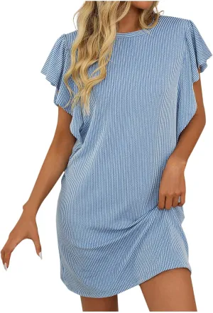 Xiaojmake Womens Sleep Dress Waffle Casual Summer Vacation Dresses Crewneck Batwing Ruffle Sleeve Knitted Mini Dresses 2025