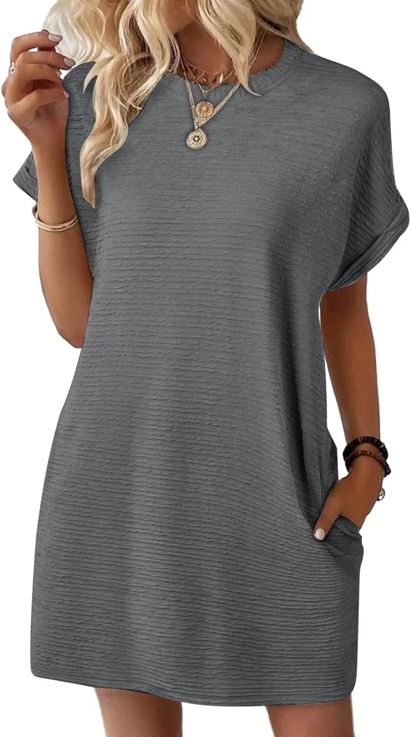 Xiaojmake Womens Summer Chiffon Dress 2025 Fashion Short Sleeve Spring Mini Tshirt Shift Dress Casual Beach Vacation Sundress