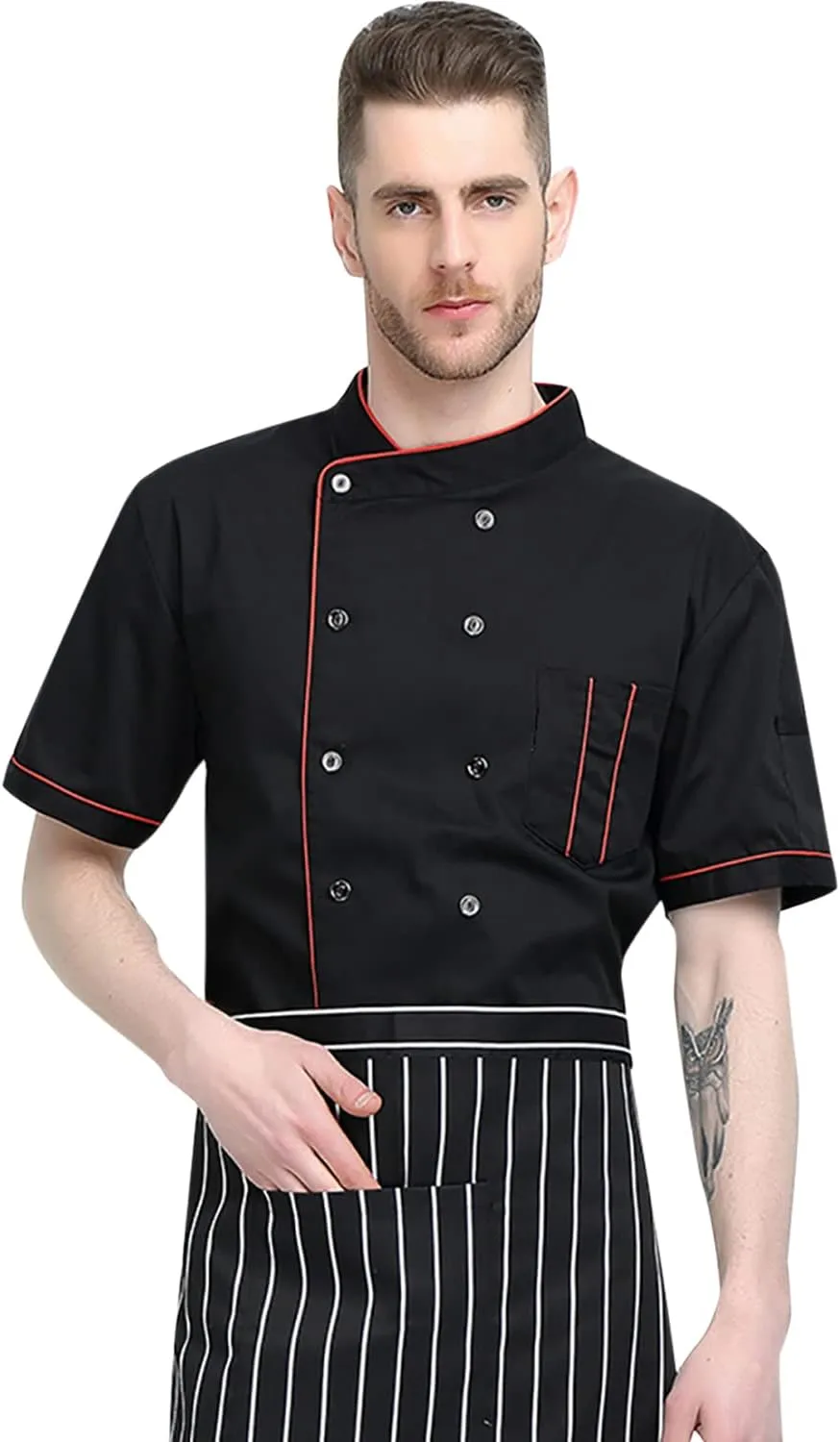 XINFU Unisex Chef Coat Long Sleeves/Short Sleeves Double-Breasted Kitchen Chef Uniform