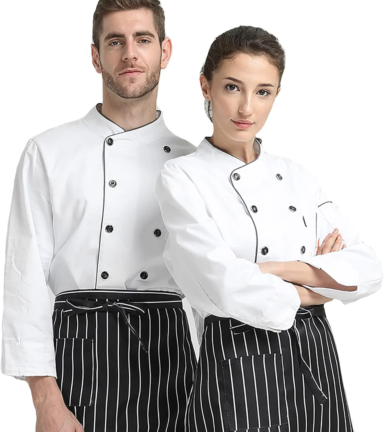 XINFU Unisex Chef Coat Long Sleeves/Short Sleeves Double-Breasted Kitchen Chef Uniform