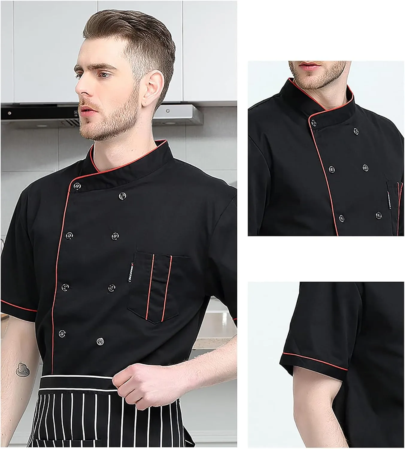 XINFU Unisex Chef Coat Long Sleeves/Short Sleeves Double-Breasted Kitchen Chef Uniform