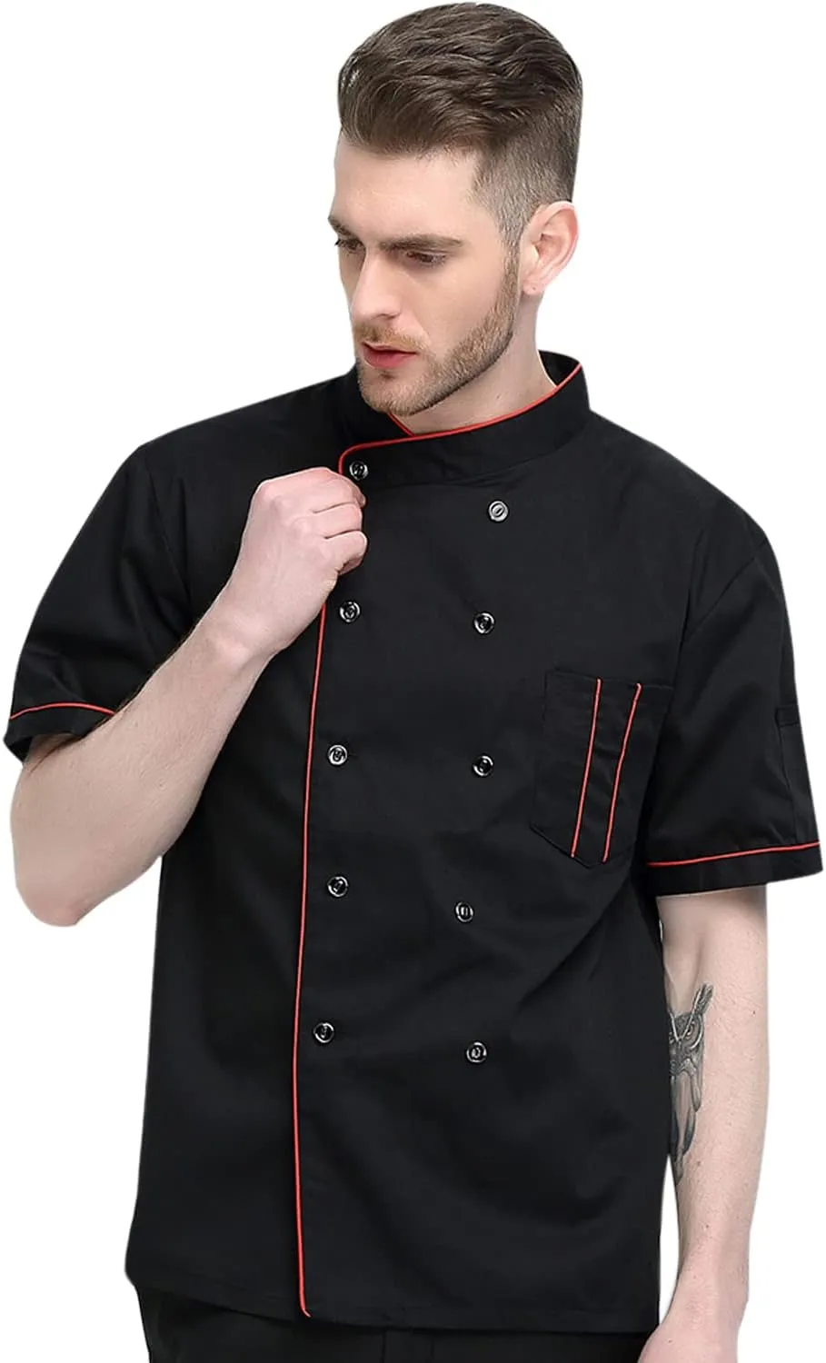 XINFU Unisex Chef Coat Long Sleeves/Short Sleeves Double-Breasted Kitchen Chef Uniform