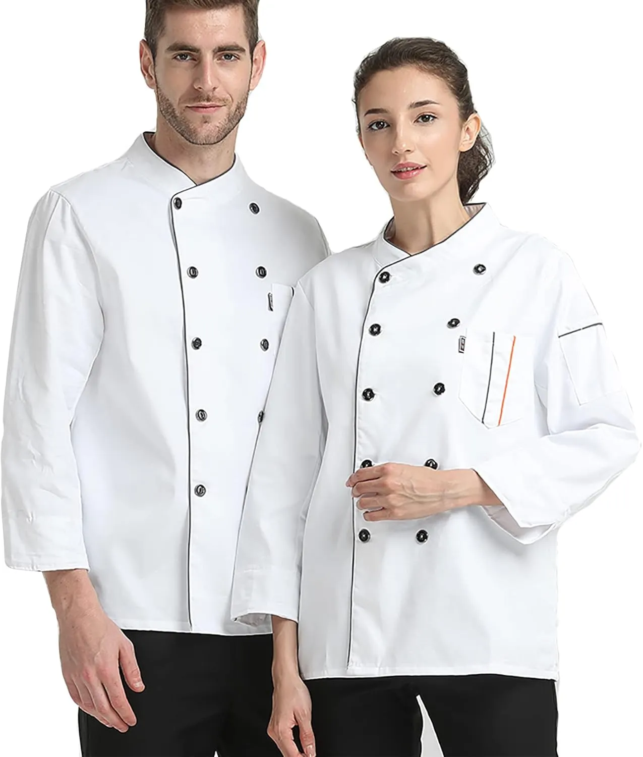 XINFU Unisex Chef Coat Long Sleeves/Short Sleeves Double-Breasted Kitchen Chef Uniform