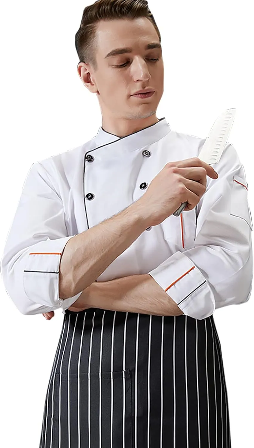 XINFU Unisex Chef Coat Long Sleeves/Short Sleeves Double-Breasted Kitchen Chef Uniform